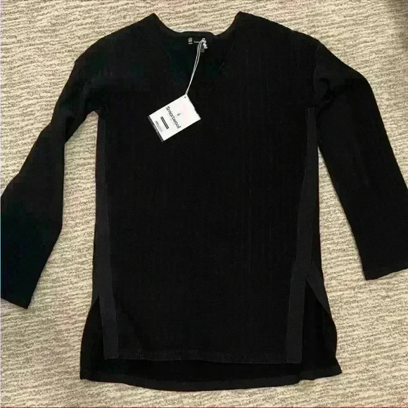NWT SMARTWOOL Women's Shadow Pine V- Neck Rib Sweater in black Sz S - Picture 2 of 6